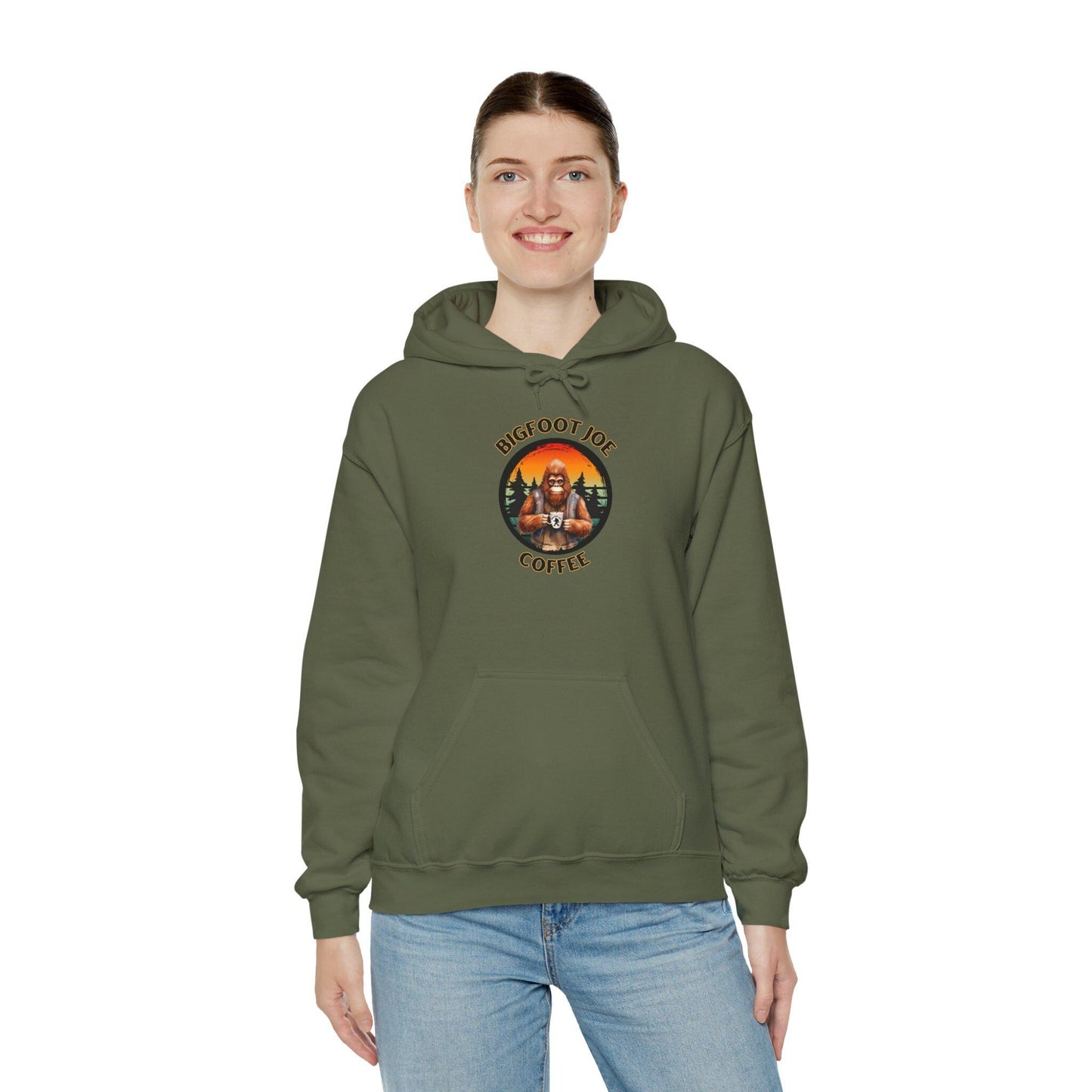 Bigfoot Joe Coffee Logo Hooded Heavy Blend Sweatshirt for Men and Women