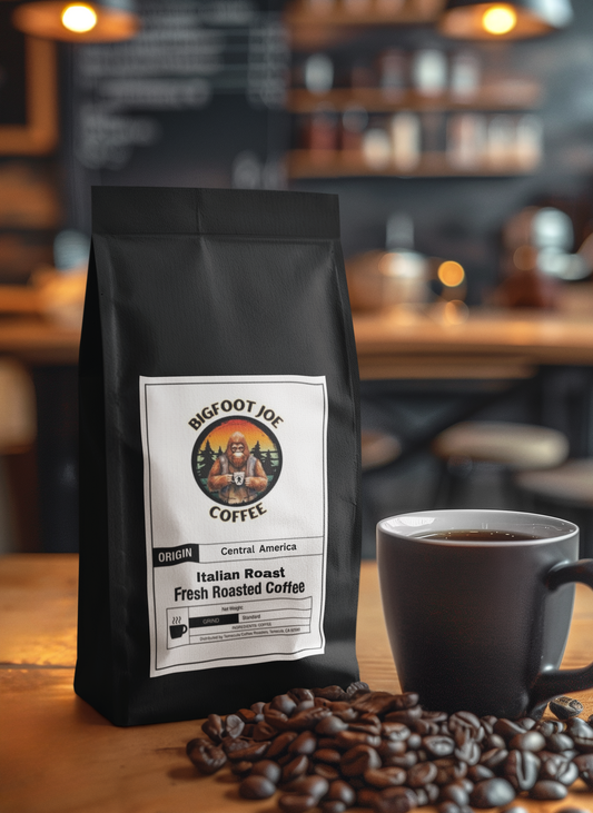 Bigfoot joe Italian Roast Coffee.